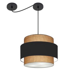 Lustre Sala De Jantar Com Desvio Vivare Md-4398 Cúpula Em Tecido 45cm Palha Preto Palha 110V 220V