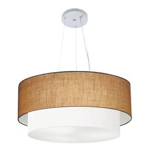 Lustre Pendente Duplo Cilíndrico Vivare Md-4385 Cúpula Tecido 90x80cm Bivolt Palha Branco 110V 220V
