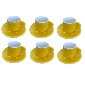 Jogo 6 Xícaras Com Pires Café Amarelo Italiana 75ml Bugatti