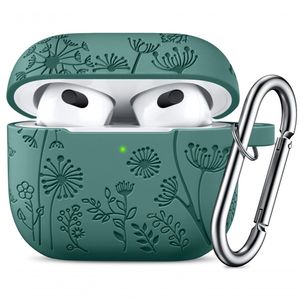 Lerobo Capa Protetora Para Airpods 3ª Geração, Silicone, Carabiner, Led Visível (verde Pinheiro)