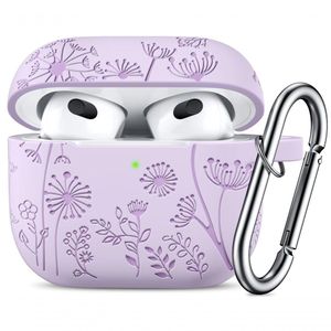Lerobo Capa Gravada Silicone Para Airpods 3ª Geração Com Mosquetão (lavanda)