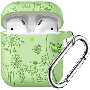 Lerobo Capa Gravada Silicone Para Airpods 1ª-2ª Geração Com Mosquetão (verde Alface)