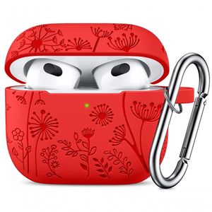 Lerobo Capa C- Chaveiro P- Airpods 3ª Geração, Gravação Floral (vermelho)