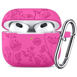 Lerobo Capa Para Airpods 3ª Geração Com Chaveiro E Gravação Floral (rosa)
