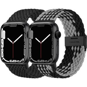 Pulseira De Nylon Elástica Trançada Para Apple Watch preto-preto Cinza