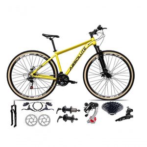 Bicicleta Aro 29 Absolute Nero 5 Câmbios Shimano 24v K7 Freios Hidráulicos Garfo Trava Com Pneu Faixa - Amarelo 19