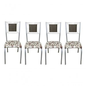 Kit 4 Cadeiras Belize Jantar Assento Estofado Tecido Corino Assento marrom-claro branco desenho Do Tecido floral