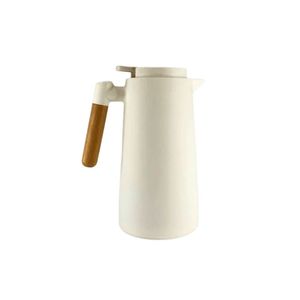 Garrafa Térmica Wooden Handle Branca Com Cabo De Madeira 1l 13x25cm - Dolcehome