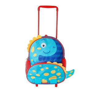 Mochila Infantil Dino Azul Com Rodinhas E Alça Retrátil 14l