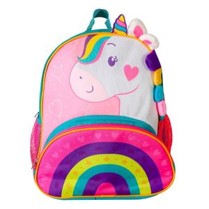 Mochila Infantil Unicórnio Com Alças Bolsos E Design 3d