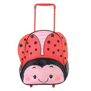 Mochila Infantil Joaninha Com Rodinhas E Alça Retrátil 14l