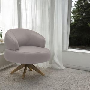 Poltrona Decorativa Katy Sala De Estar Base Giratória Em Madeira Couro Avelã G88 - Gran Belo