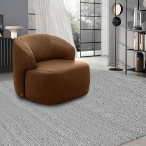 Poltrona Decorativa Charlote Sala De Estar Base Fixa Couro Marrom Claro Manchado G88 - Gran Belo