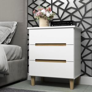 Mesa Cabeceira 3 Gavetas Logan Mambel Branco/olmo