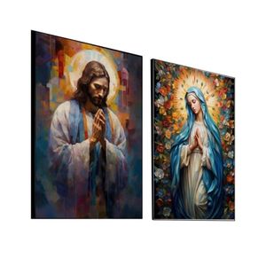 Quadro Decorativo Vinil Com Vidro Jesus E Maria 100x70 Colorido