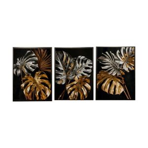 Quadro Decorativo Vinil Com Vidro Folhas Prateadas E Douradas 120x80 Colorido
