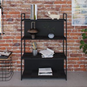 Estante Com 4 Prateleiras 118x80x33cm Com Fundo Yon Preto