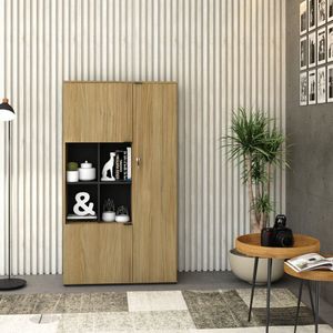 Armário Alto Com Nicho E 3 Portas 161,5cm X 90cm X 42cm Preto Vermont Oak