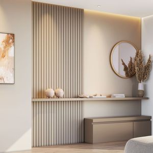 Painel Ripado Decorativo Milao 100% Mdf Em Placas Modular 116x250x3,3 Bege