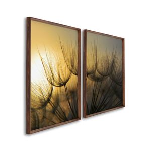 Quadro Decorativo Sol E Dentes De Leão Com 2 Telas Para Sala, Casa De Praia, Lavabo 60cm X 90cm Tabaco