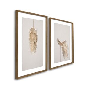 Quadro Decorativo Modelo Pena Dourada Com 2 Telas Para Sala, Quarto, Escritório 60cm X 90cm Preto