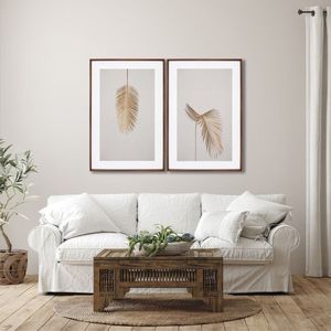 Quadro Decorativo Modelo Pena Dourada Com 2 Telas Para Sala, Quarto, Escritório 60cm X 90cm Tabaco