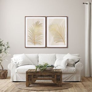 Quadro Decorativo Modelo Folha Dourada Com 2 Telas Para Sala, Quarto, Escritório 60cm X 90cm Tabaco