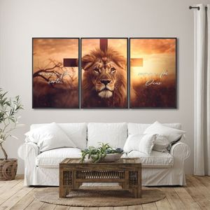 Quadro Decorativo Nunca Foi Sorte, Sempre Foi Deus Religioso Com 3 Telas Para Sala, Escritório, Hall Branco