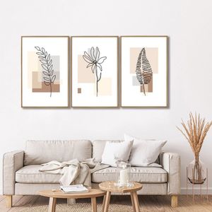 Quadro Decorativo Modelo Floral Iv Com 3 Telas De Parede Para Sala Quarto Escritório 60cm X 90cm Branco