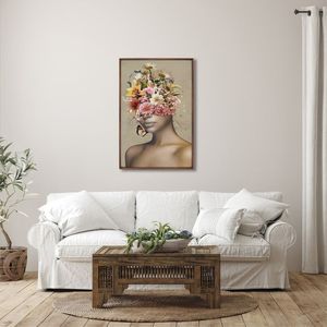 Quadro Decorativo Coroa De Flores Com 1 Tela Cm Ou Cm De Parede Para Escritório Banheiro Hall 60cm X Tabaco