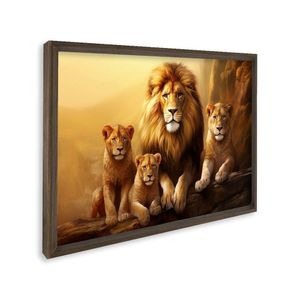 Quadro Decorativo Família De Leões Com 1 Tela Cm Ou Cm De Parede Para Escritório Banheiro Hall 60cm Tabaco