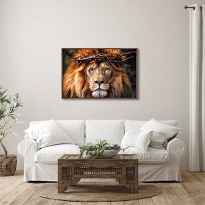 Quadro Decorativo Religioso Leão De Judah Com 1 Tela Cm Ou Cm De Parede Para Sala Hall Igreja 60cm X Tabaco