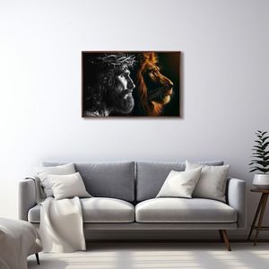 Quadro Decorativo Religioso Jesus E O Leão Com 1 Tela Cm Ou Cm De Parede Para Sala Quarto Hall 60cm Tabaco