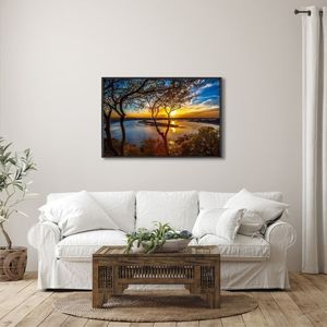 Quadro Decorativo Paisagem Lago Com árvores E Pôr Do Sol Com 1 Tela Cm Ou Cm De Parede Para Sala Qua Preto