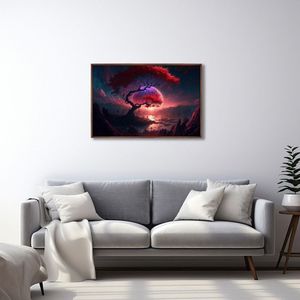 Quadro Decorativo Paisagem Anoitecer Com árvore E Penhasco Com 1 Tela Cm Ou Cm De Parede Para Sala Q Tabaco