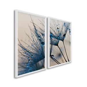 Quadro Decorativo Dente De Leão Azul Com 2 Telas De Parede Para Sala Quarto Escritório 60cm X 90cm Branco