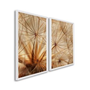 Quadro Decorativo Dente De Leão Marrom Com 2 Telas De Parede Para Sala Quarto Escritório 60cm X 90cm Branco