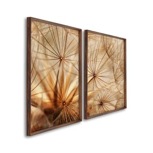 Quadro Decorativo Dente De Leão Marrom Com 2 Telas De Parede Para Sala Quarto Escritório 60cm X 90cm Tabaco