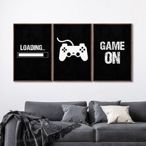 Quadro Decorativo Game On Com 3 Telas De Parede Para Sala Quarto Escritório 60cm X 90cm Tabaco