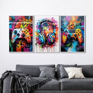 Quadro Decorativo Vídeo Game Modelo Gamer Com 3 Telas De Parede Para Sala Quarto Escritório 60cm X 9 Branco
