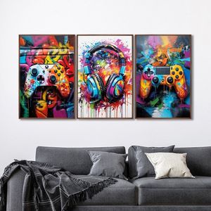 Quadro Decorativo Vídeo Game Modelo Gamer Com 3 Telas De Parede Para Sala Quarto Escritório 60cm X 9 Tabaco