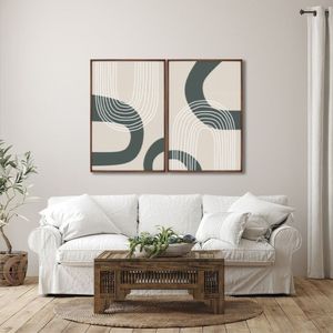 Quadro Decorativo Abstrato Formas Preto E Branco Com 2 Telas De Parede Para Sala Quarto Escritório 6 Tabaco
