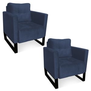 Kit 2 Poltronas Livia Suede Base Industrial Preto - D\'rossi Cor Azul Marinho