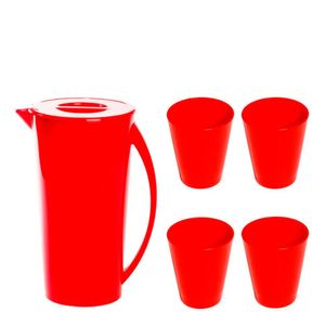 Kit Jarra Fresc Com 4 Copos Vermelho Em Polipropileno Linha Tropical Vem