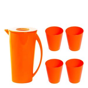 Kit Jarra Fresc Com 4 Copos Laranja Em Polipropileno Linha Tropical Vem