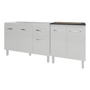Armário Cozinha Gabinete Pia De 120 Cm Aline E Balcão Fran Para Cooktop 4 Bocas Branco
