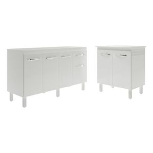 Balcão Armário Gabinete Para Pia 138 Cm Camila E Balcão Para Microondas Ou Forno Elétrico Jane Branco