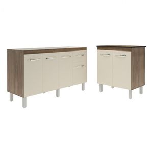 Balcão Armário Gabinete Para Pia 138 Cm Camila E Balcão Fran Para Cooktop 4 Bocas Savana Off White