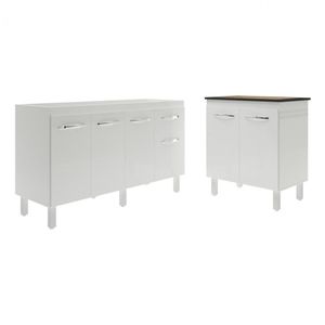 Balcão Armário Gabinete Para Pia 138 Cm Camila E Balcão Fran Para Cooktop 4 Bocas Branco