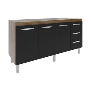 Balcão Armário Cozinha Gabinete Para Pia 148 Cm 3 Gavetas E 3 Portas Deise Savana Preto